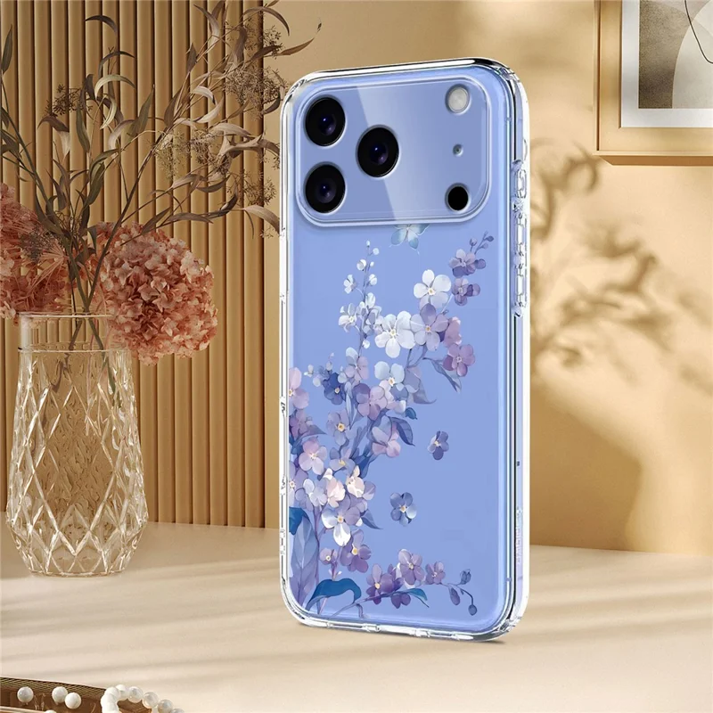 Bulk Purchasing For iPhone 17 Pro Case Butterfly Floral Pattern Printing TPU Phone Cover Support Wireless Charging (MOQ: 50Pcs) - Violets