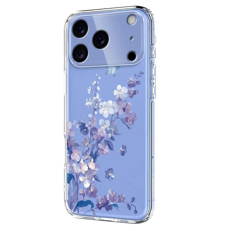 Acquisto all'ingrosso per custodia iPhone 17 Pro Max Butterfly Floral Pattern Printing TPU Phone Cover Support Wireless Charging (MOQ: 50Pcs) - Violets