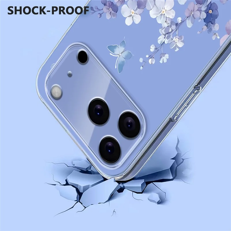 Acquisto all'ingrosso per custodia iPhone 17 Pro Max Butterfly Floral Pattern Printing TPU Phone Cover Support Wireless Charging (MOQ: 50Pcs) - Violets