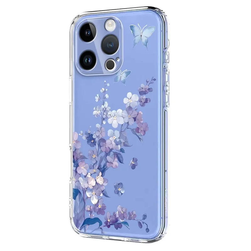 Bulk Purchasing For iPhone 16 Pro Case Butterfly Floral Pattern Printing TPU Phone Cover Support Wireless Charging (MOQ: 50Pcs) - Violets