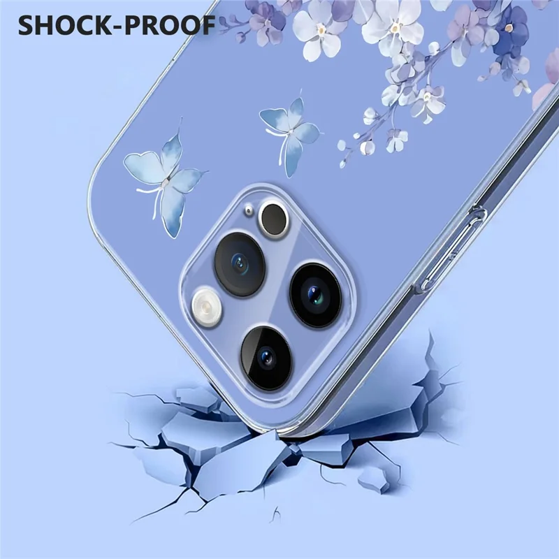 Bulk Purchasing For iPhone 16 Pro Case Butterfly Floral Pattern Printing TPU Phone Cover Support Wireless Charging (MOQ: 50Pcs) - Violets