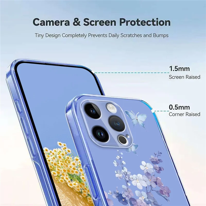Bulk Purchasing For iPhone 16 Pro Case Butterfly Floral Pattern Printing TPU Phone Cover Support Wireless Charging (MOQ: 50Pcs) - Violets