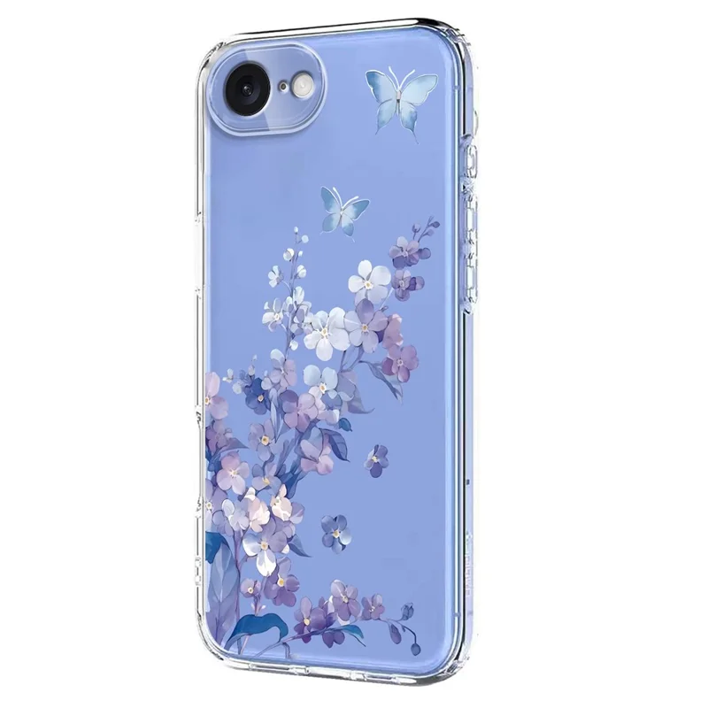 Bulk Purchasing For iPhone 16e Case Butterfly Floral Pattern Printing TPU Phone Cover Support Wireless Charging (MOQ: 50Pcs) - Violets