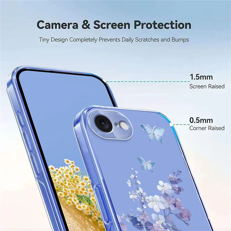 Bulk Purchasing For iPhone 16e Case Butterfly Floral Pattern Printing TPU Phone Cover Support Wireless Charging (MOQ: 50Pcs) - Violets