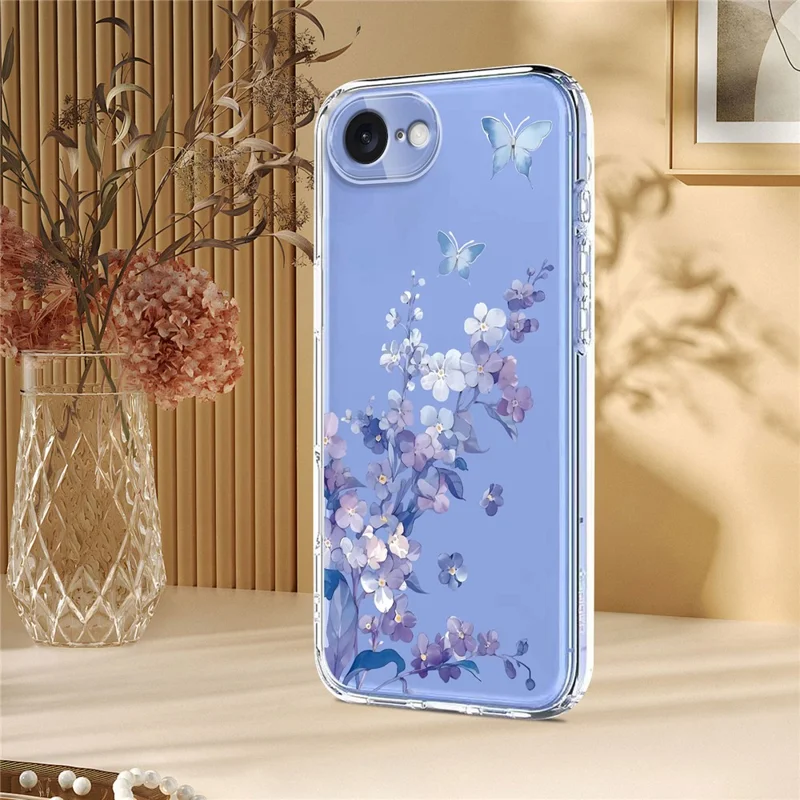 Bulk Purchasing For iPhone 16e Case Butterfly Floral Pattern Printing TPU Phone Cover Support Wireless Charging (MOQ: 50Pcs) - Violets