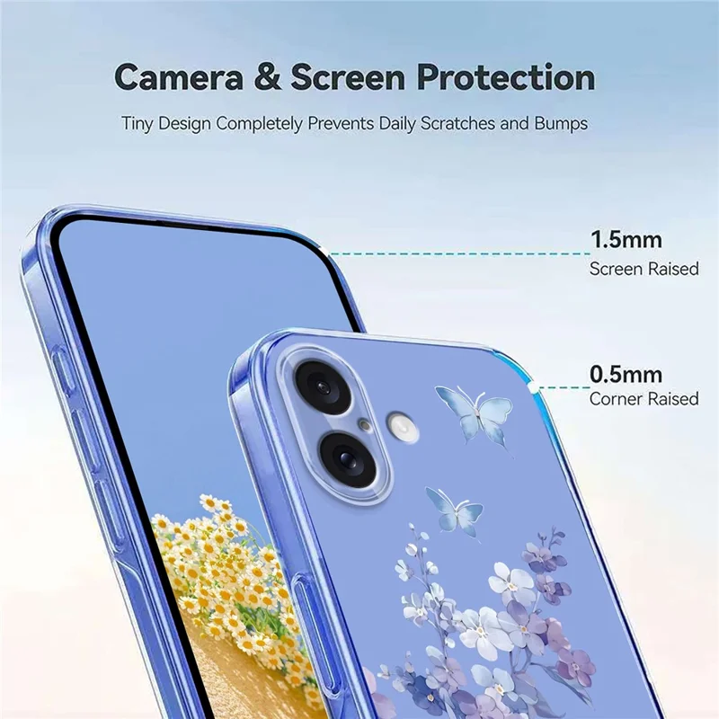 Großeinkauf für iPhone 16 Case Butterfly Floral Pattern Printing TPU Phone Cover Unterstützung Wireless Charging (MOQ: 50 Stück) - Violett