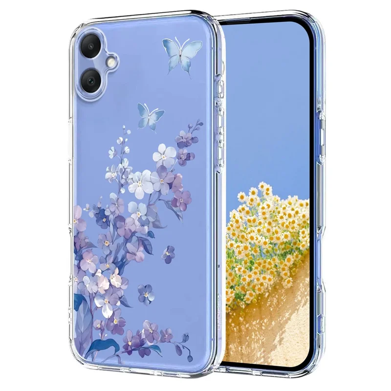 Bulk Purchasing For Samsung Galaxy A07 4G Case Butterfly Floral Pattern Printing TPU Phone Cover Support Wireless Charging (MOQ: 50Pcs) - Violets