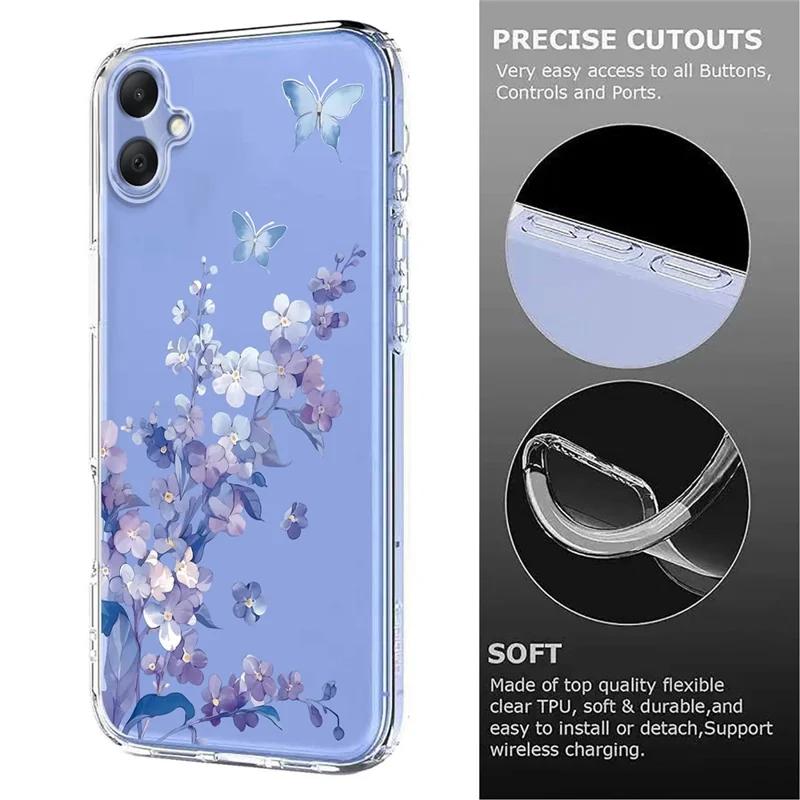 Bulk Purchasing For Samsung Galaxy A07 4G Case Butterfly Floral Pattern Printing TPU Phone Cover Support Wireless Charging (MOQ: 50Pcs) - Violets