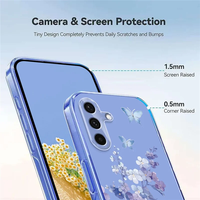 Compra em Massa para Capa do Samsung Galaxy A36 5G Padrão Floral de Borboleta Impressão TPU Suporte para Carregamento Sem Fio (MOQ: 50 Peças) - Violetas