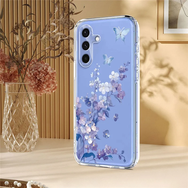 Compra em Massa para Capa do Samsung Galaxy A36 5G Padrão Floral de Borboleta Impressão TPU Suporte para Carregamento Sem Fio (MOQ: 50 Peças) - Violetas