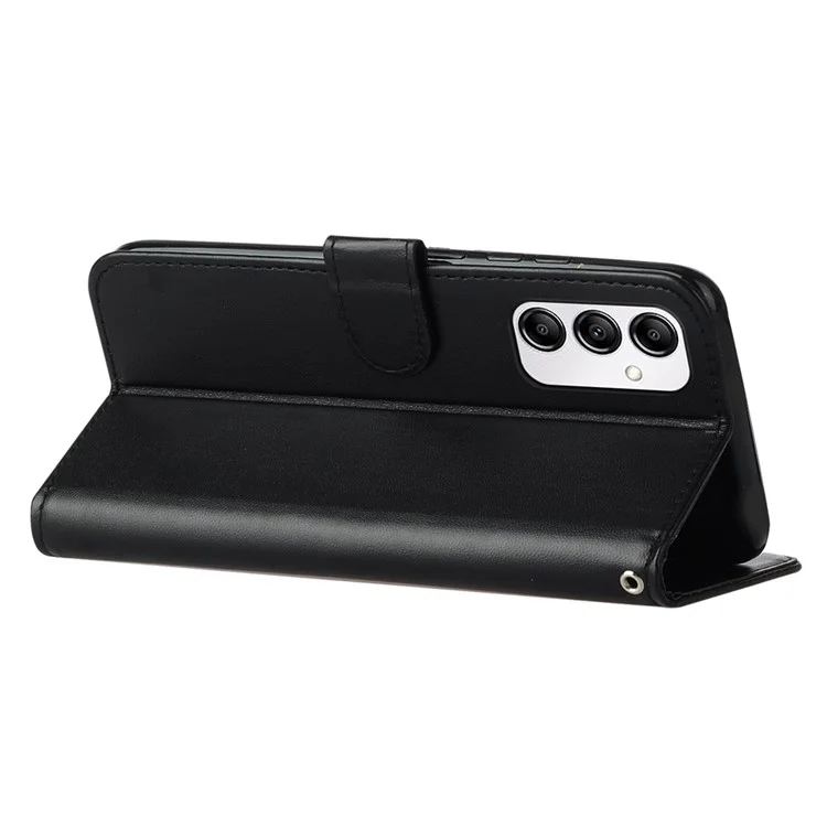 Cell Phone Cover with Card Slots For Samsung Galaxy A14 5G / 4G , Solid Color Shockproof PU Leather Phone Case Wallet Stand with Strap - Black