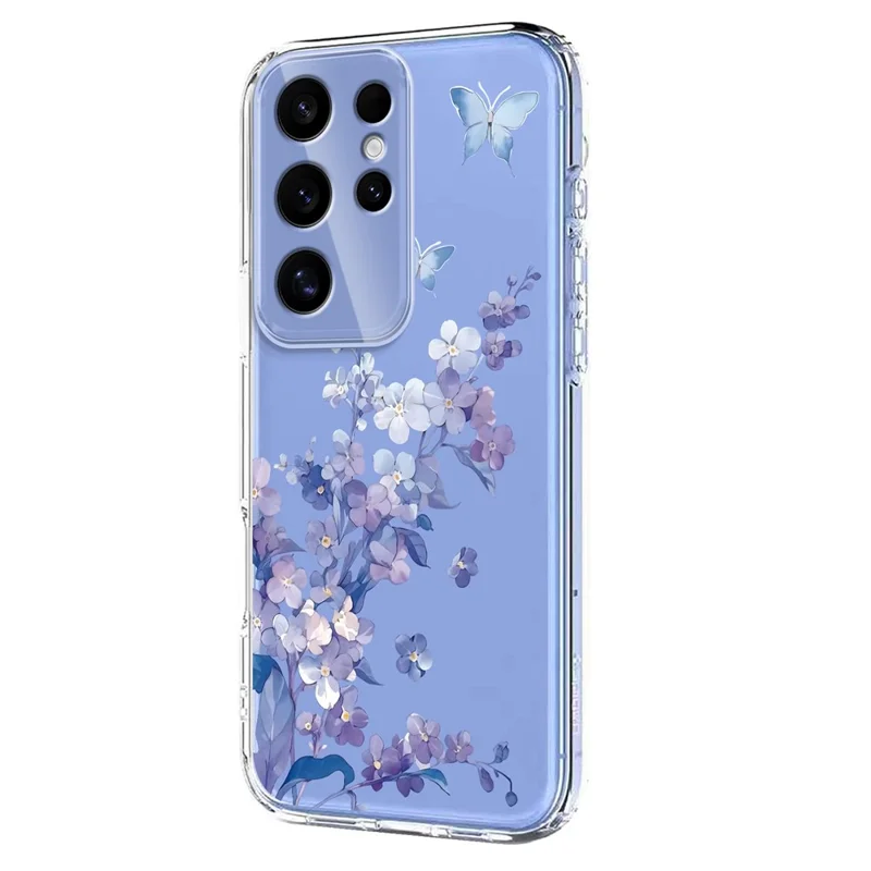 Compra em Massa para Capa de Samsung Galaxy S25 Ultra Padrão Floral de Borboleta Impressão TPU Suporte para Carregamento Sem Fio (MOQ: 50 Unidades) - Violetas