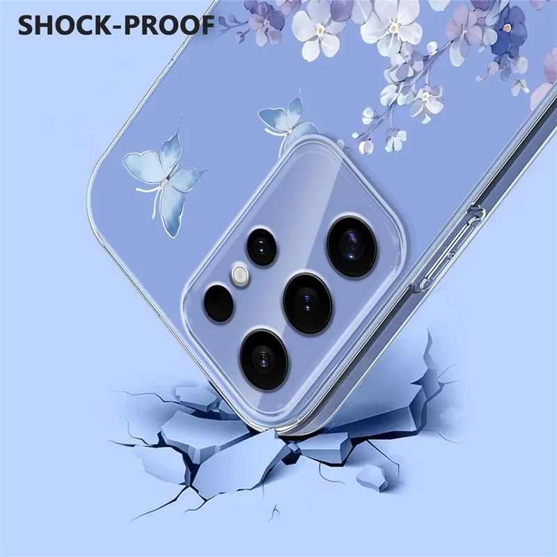 Compra em Massa para Capa de Samsung Galaxy S25 Ultra Padrão Floral de Borboleta Impressão TPU Suporte para Carregamento Sem Fio (MOQ: 50 Unidades) - Violetas