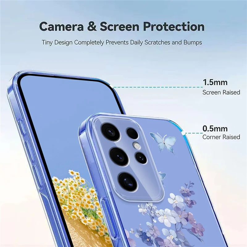 Compra em Massa para Capa de Samsung Galaxy S25 Ultra Padrão Floral de Borboleta Impressão TPU Suporte para Carregamento Sem Fio (MOQ: 50 Unidades) - Violetas