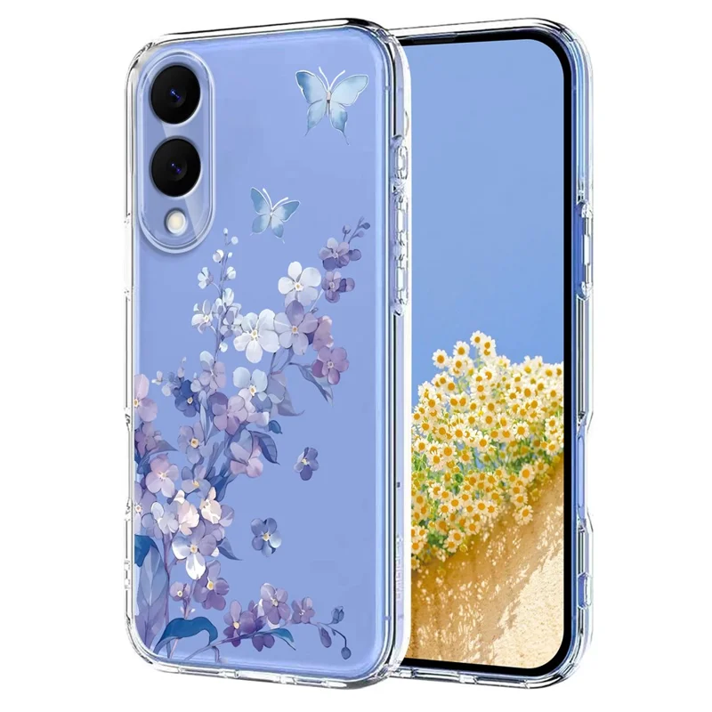 Bulk Purchasing For Samsung Galaxy S25 Edge Case Butterfly Floral Pattern Printing TPU Phone Cover Support Wireless Charging (MOQ: 50Pcs) - Violets