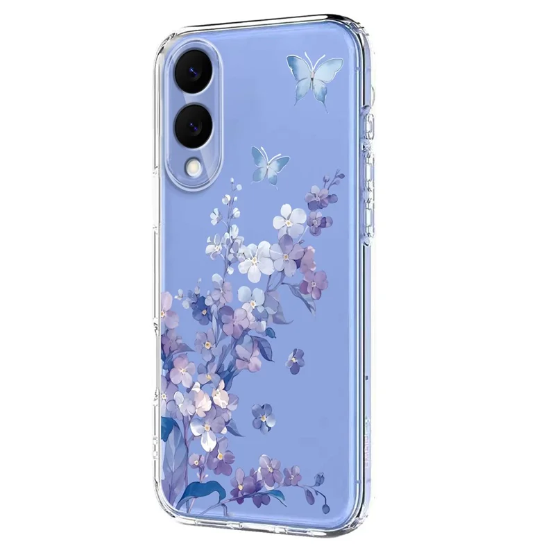 Bulk Purchasing For Samsung Galaxy S25 Edge Case Butterfly Floral Pattern Printing TPU Phone Cover Support Wireless Charging (MOQ: 50Pcs) - Violets