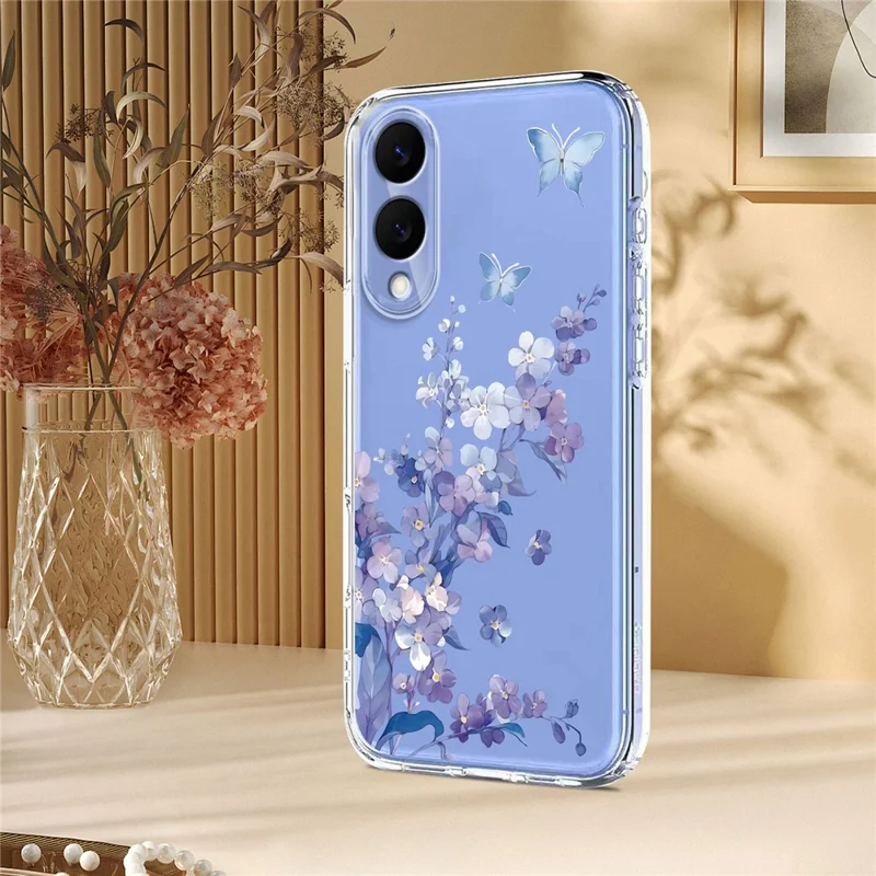 Bulk Purchasing For Samsung Galaxy S25 Edge Case Butterfly Floral Pattern Printing TPU Phone Cover Support Wireless Charging (MOQ: 50Pcs) - Violets