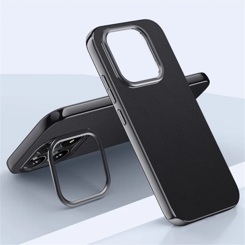 Voor Xiaomi 17 Hoesje Metaal Lenzenframe Steunstandaard Leer + Siliconen Telefoonhoes - Zwart