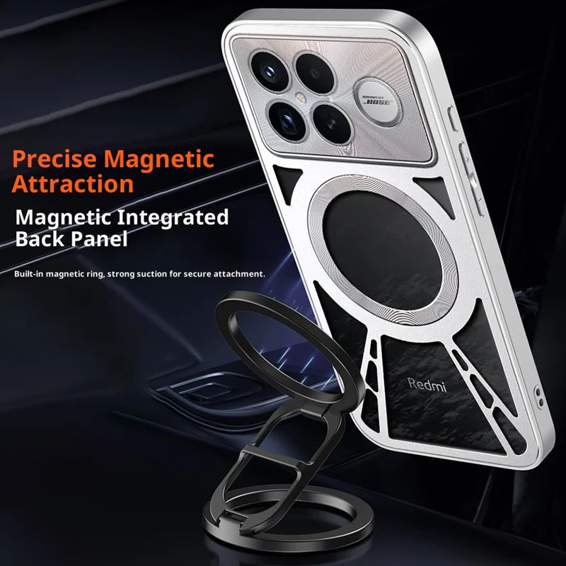 Funda magnética para Xiaomi Redmi K90 Pro Max 5G - Disipación de calor hueca de silicona + PC + parachoques de metal - Negro