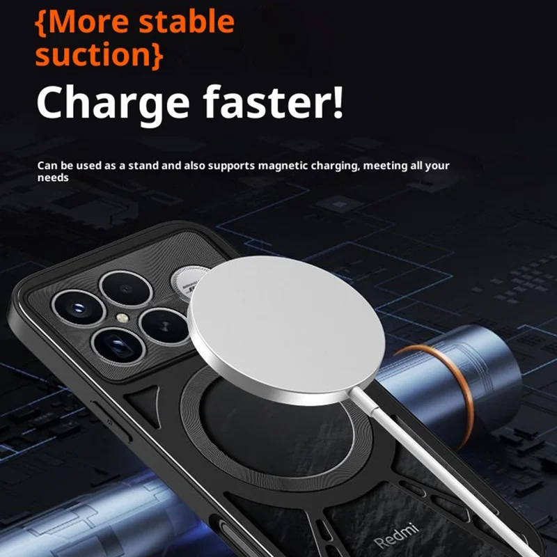 Funda magnética para Xiaomi Redmi K90 Pro Max 5G - Disipación de calor hueca de silicona + PC + parachoques de metal - Negro