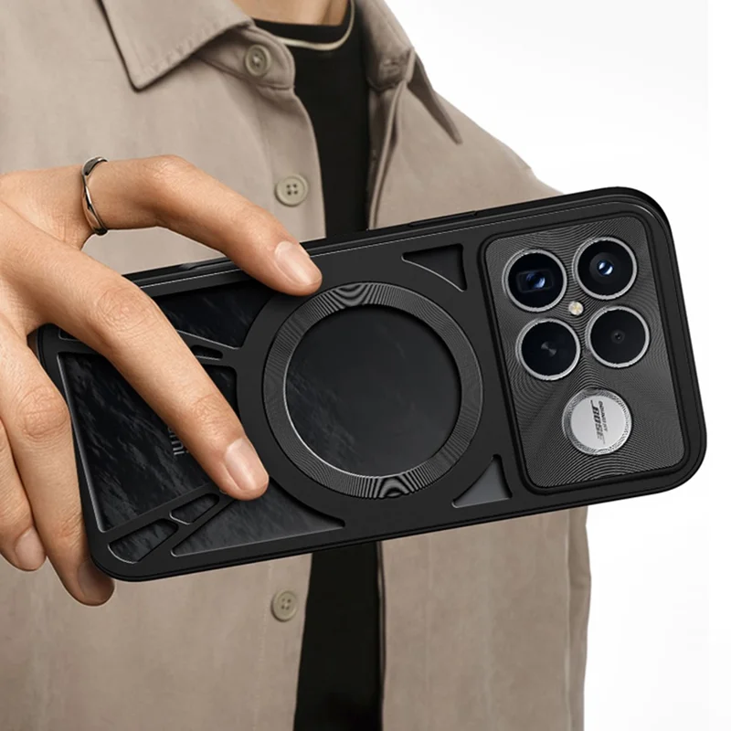 Funda magnética para Xiaomi Redmi K90 Pro Max 5G - Disipación de calor hueca de silicona + PC + parachoques de metal - Negro