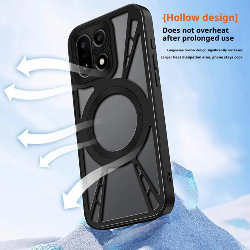 Caso Magnético 5G OnePlus 15 - Dissipação de Calor Oca de Silicone + PC + Bumper de Metal - Preto