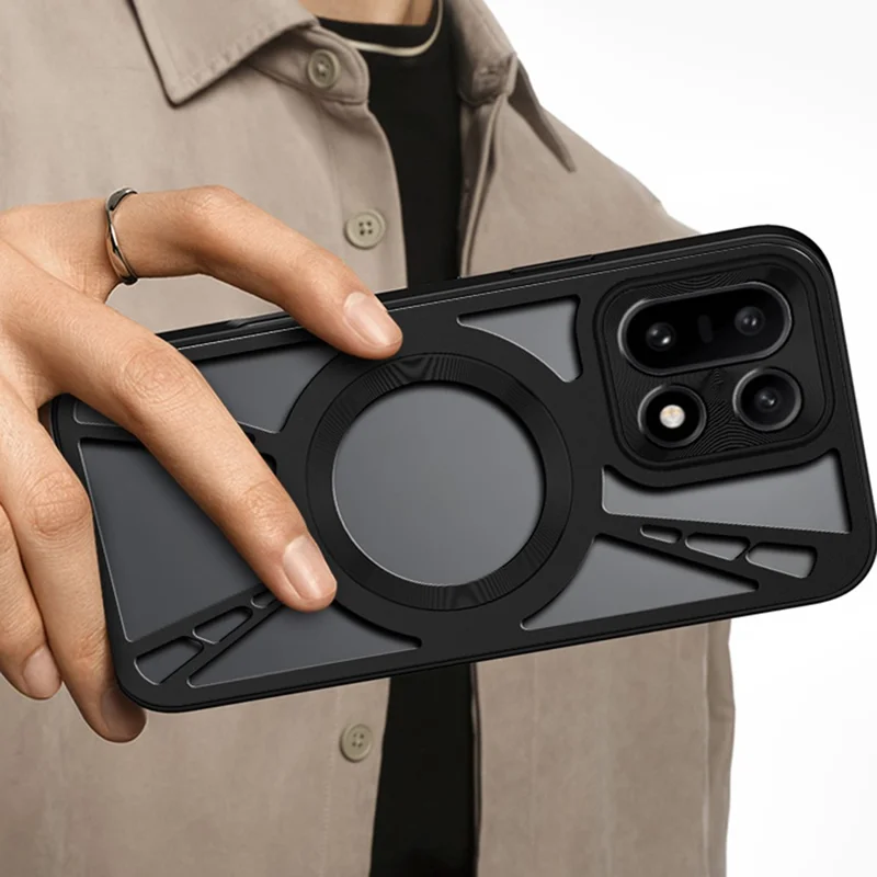 Caso Magnético 5G OnePlus 15 - Dissipação de Calor Oca de Silicone + PC + Bumper de Metal - Preto