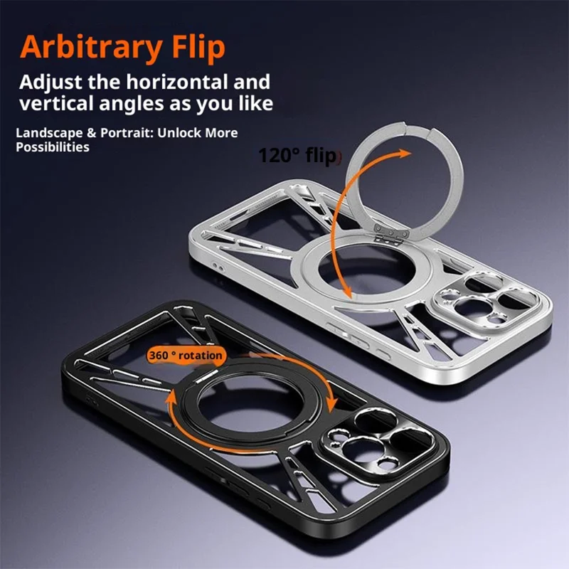 Étui pour Oppo Find X9 Pro 5G avec support magnétique, dissipation thermique creuse, silicone + PC + pare-chocs métallique, housse de téléphone - Noir