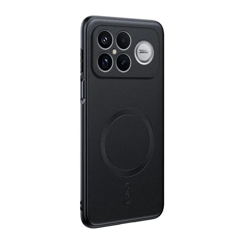 غطاء لهاتف Xiaomi Redmi K90 Pro Max 5G / Poco F8 Ultra متوافق مع MagSafe، غطاء هاتف مصنوع من مادة TPU مطلية بالجلد وPC - أسود