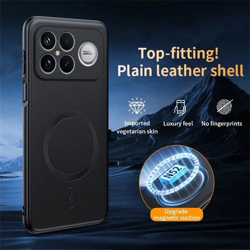 غطاء لهاتف Xiaomi Redmi K90 Pro Max 5G / Poco F8 Ultra متوافق مع MagSafe، غطاء هاتف مصنوع من مادة TPU مطلية بالجلد وPC - أسود