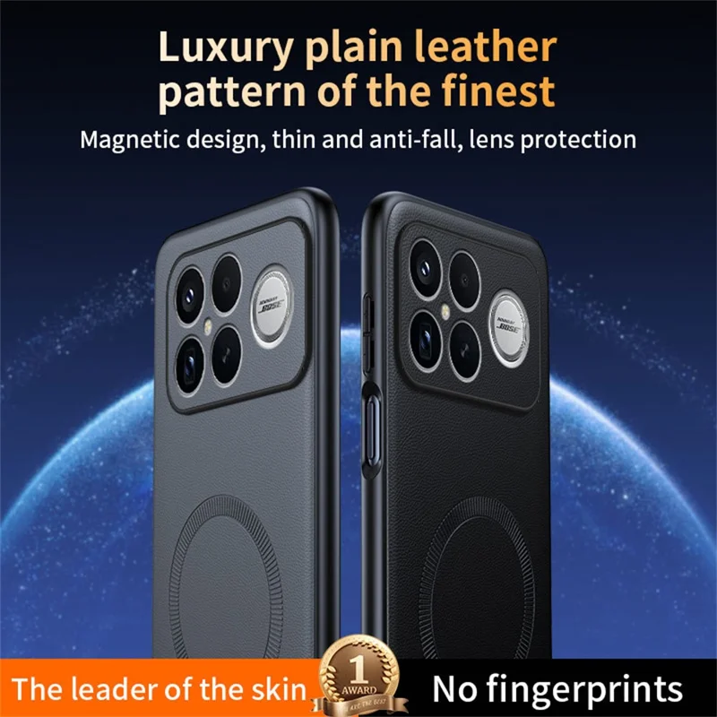 غطاء لهاتف Xiaomi Redmi K90 Pro Max 5G / Poco F8 Ultra متوافق مع MagSafe، غطاء هاتف مصنوع من مادة TPU مطلية بالجلد وPC - أسود