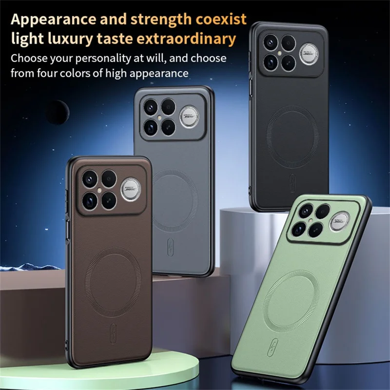 غطاء لهاتف Xiaomi Redmi K90 Pro Max 5G / Poco F8 Ultra متوافق مع MagSafe، غطاء هاتف مصنوع من مادة TPU مطلية بالجلد وPC - أسود