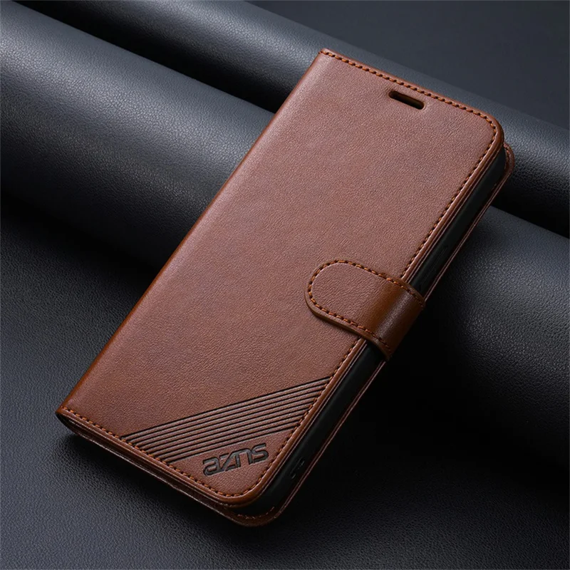 AZNS Phone Case для Xiaomi Redmi K90 5G Анти-царапина PU кожаная стойка Бумажник Обложка - Коричневый