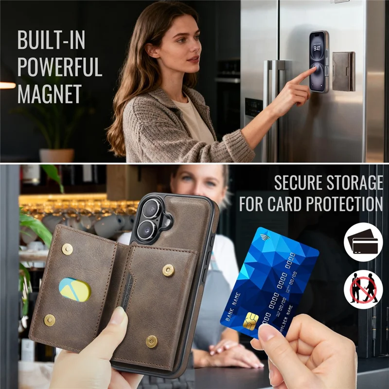 MAGKING K4 Series For iPhone 17 Case Compatible with MagSafe Detachable Wallet PU TPU PC Phone Cover - Coffee