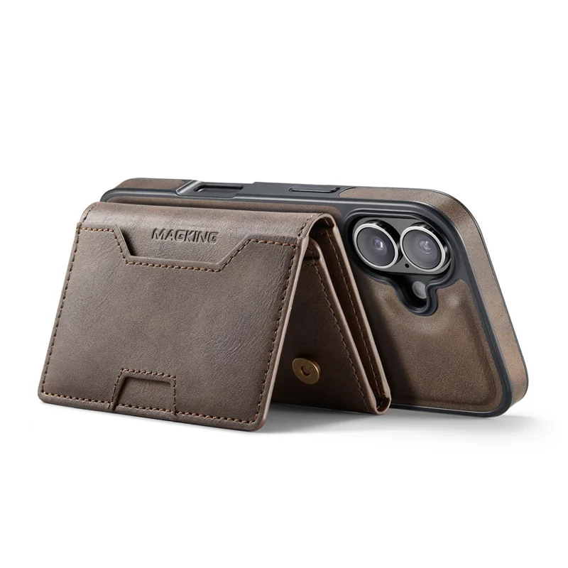 MAGKING K4 Series For iPhone 17 Case Compatible with MagSafe Detachable Wallet PU TPU PC Phone Cover - Coffee