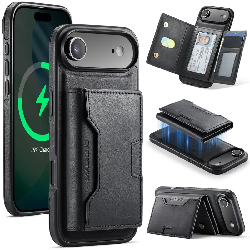 Série MAGKING K4 para Capa de iPhone Air Compatível com Carteira Destacável MagSafe PU TPU PC - Preto