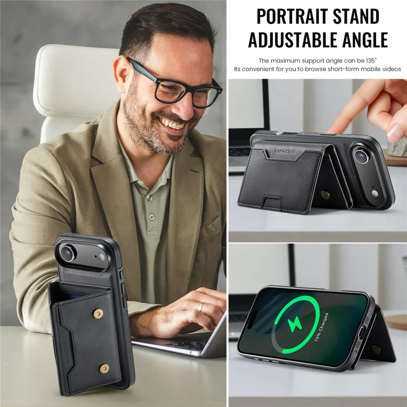 Série MAGKING K4 para Capa de iPhone Air Compatível com Carteira Destacável MagSafe PU TPU PC - Preto