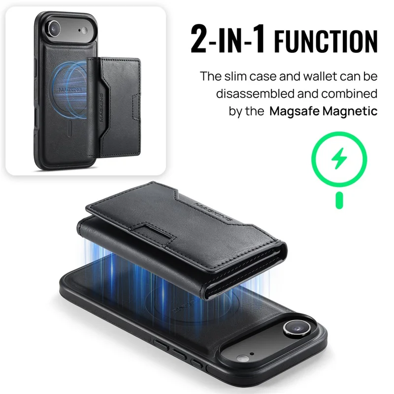 Série MAGKING K4 para Capa de iPhone Air Compatível com Carteira Destacável MagSafe PU TPU PC - Preto