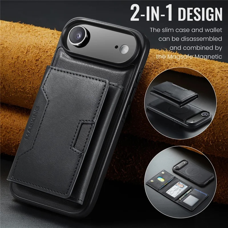 Série MAGKING K4 para Capa de iPhone Air Compatível com Carteira Destacável MagSafe PU TPU PC - Preto