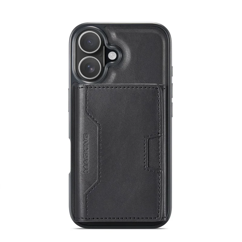 MAGKING K4 Series For iPhone 16 Case Compatible with MagSafe Detachable Wallet PU TPU PC Phone Cover - Black