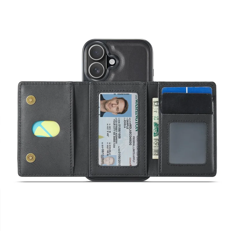 MAGKING K4 Series For iPhone 16 Case Compatible with MagSafe Detachable Wallet PU TPU PC Phone Cover - Black