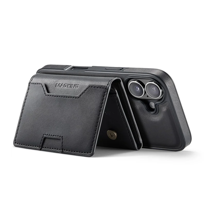 Cover per iPhone 16 Plus Serie MAGKING K4 Compatibile con MagSafe, Portafoglio Staccabile in PU TPU PC - Nero