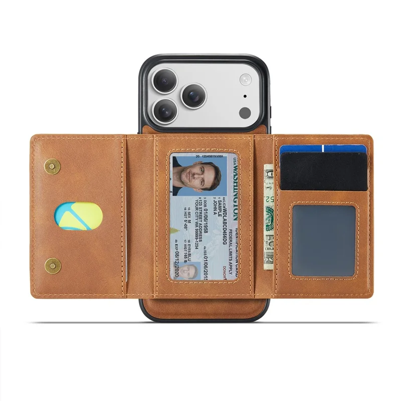 Série MAGKING K4 para iPhone 17 Pro Case Compatível com Carteira Destacável MagSafe PU TPU PC Capa de Telefone - Marrom