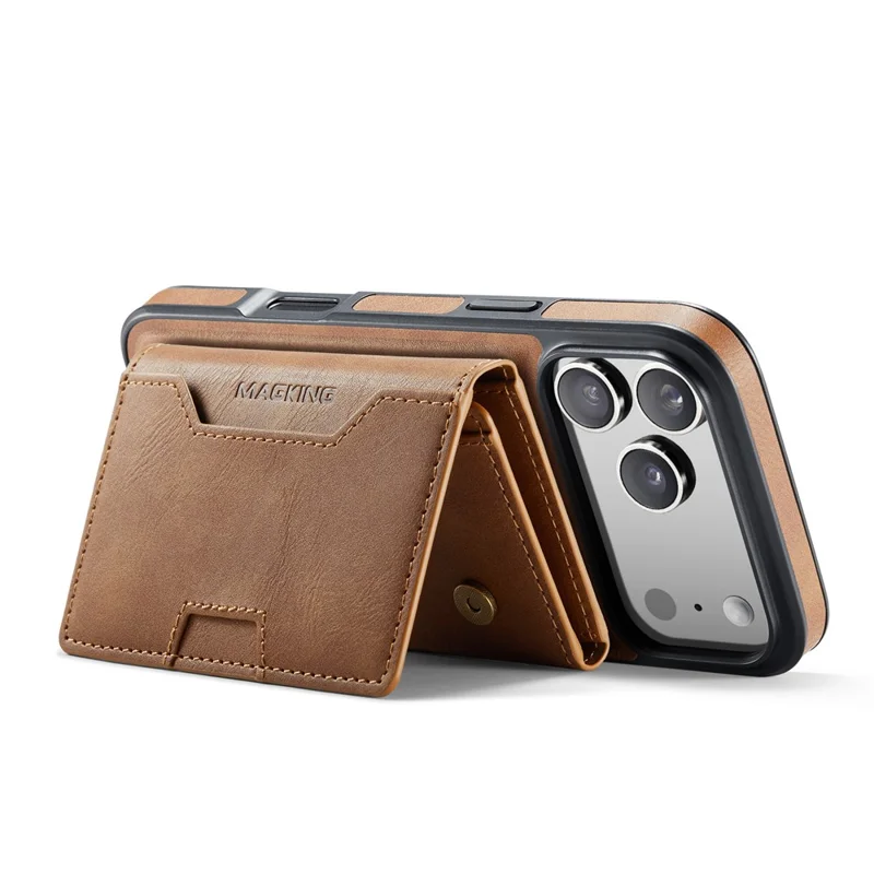 Série MAGKING K4 para iPhone 17 Pro Case Compatível com Carteira Destacável MagSafe PU TPU PC Capa de Telefone - Marrom