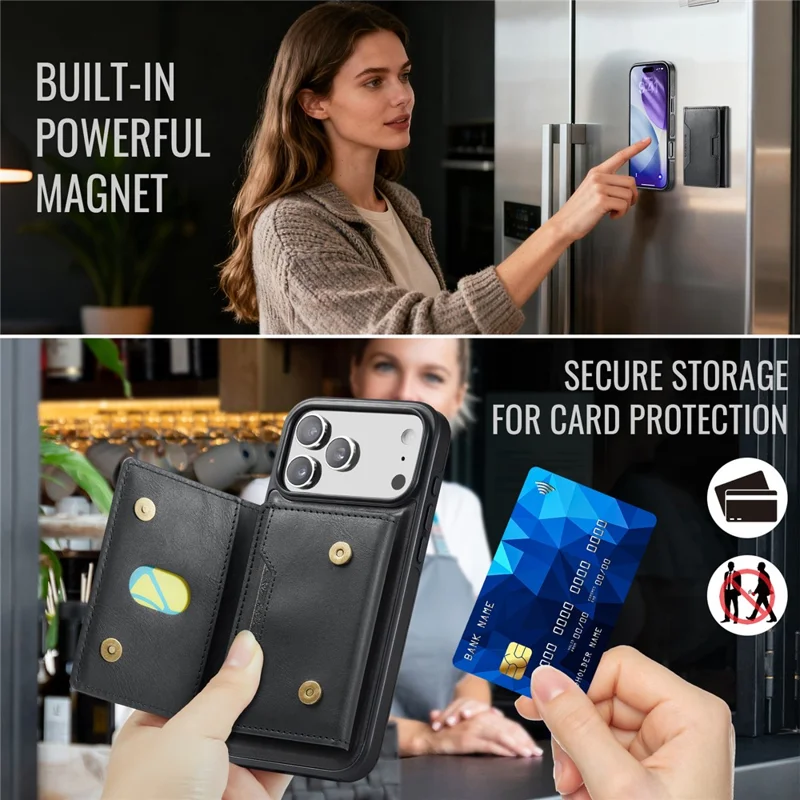 MAGKING K4 Série para Capa de iPhone 17 Pro Max Compatível com Carteira Destacável MagSafe PU TPU PC - Preto