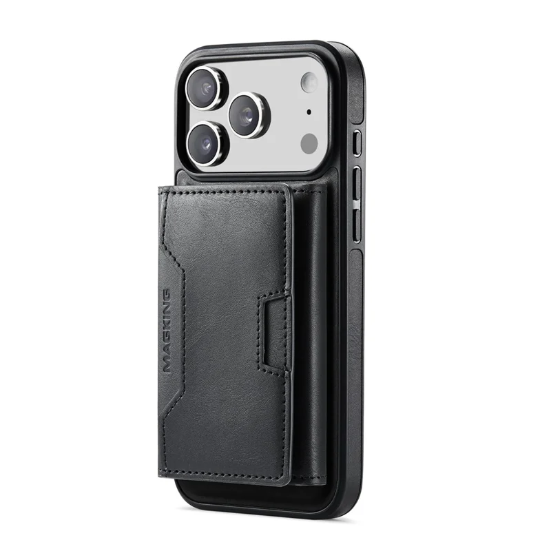 MAGKING K4 Série para Capa de iPhone 17 Pro Max Compatível com Carteira Destacável MagSafe PU TPU PC - Preto