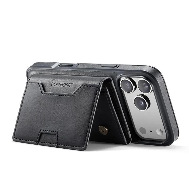 MAGKING K4 Série para Capa de iPhone 17 Pro Max Compatível com Carteira Destacável MagSafe PU TPU PC - Preto