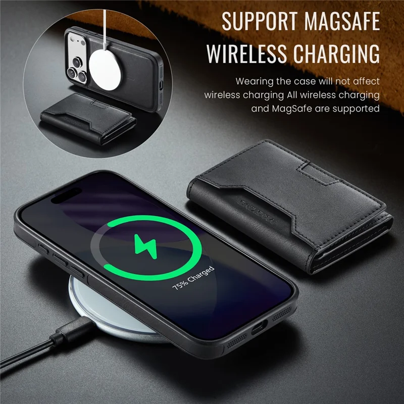 MAGKING K4 Série para Capa de iPhone 17 Pro Max Compatível com Carteira Destacável MagSafe PU TPU PC - Preto