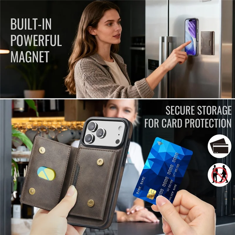MAGKING K4 Series For iPhone 17 Pro Max Case Compatible with MagSafe Detachable Wallet PU TPU PC Phone Cover - Coffee