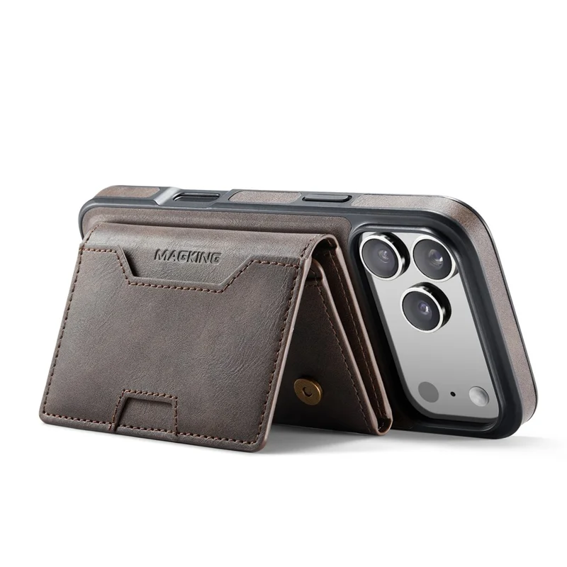 MAGKING K4 Series For iPhone 17 Pro Max Case Compatible with MagSafe Detachable Wallet PU TPU PC Phone Cover - Coffee